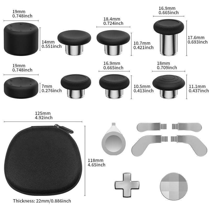 CHARM FOCUS 16-in-1 Metal Thumbsticks Replacement Kits for Xbox Elite Series 2, Xbox Elite 2 Controller Accessories, Includes Magnetic Joysticks, Paddles, Silicone Caps, D-Pads, 1 Tool (Silver) - Image 2